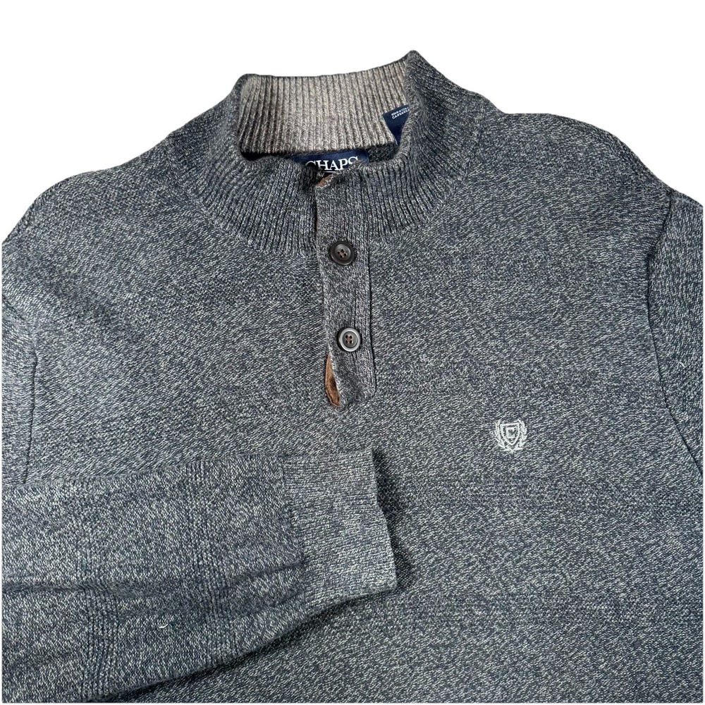 Chaps Men's 1/4 Button‎ Long Sleeve Sweater Gray Size  Large
